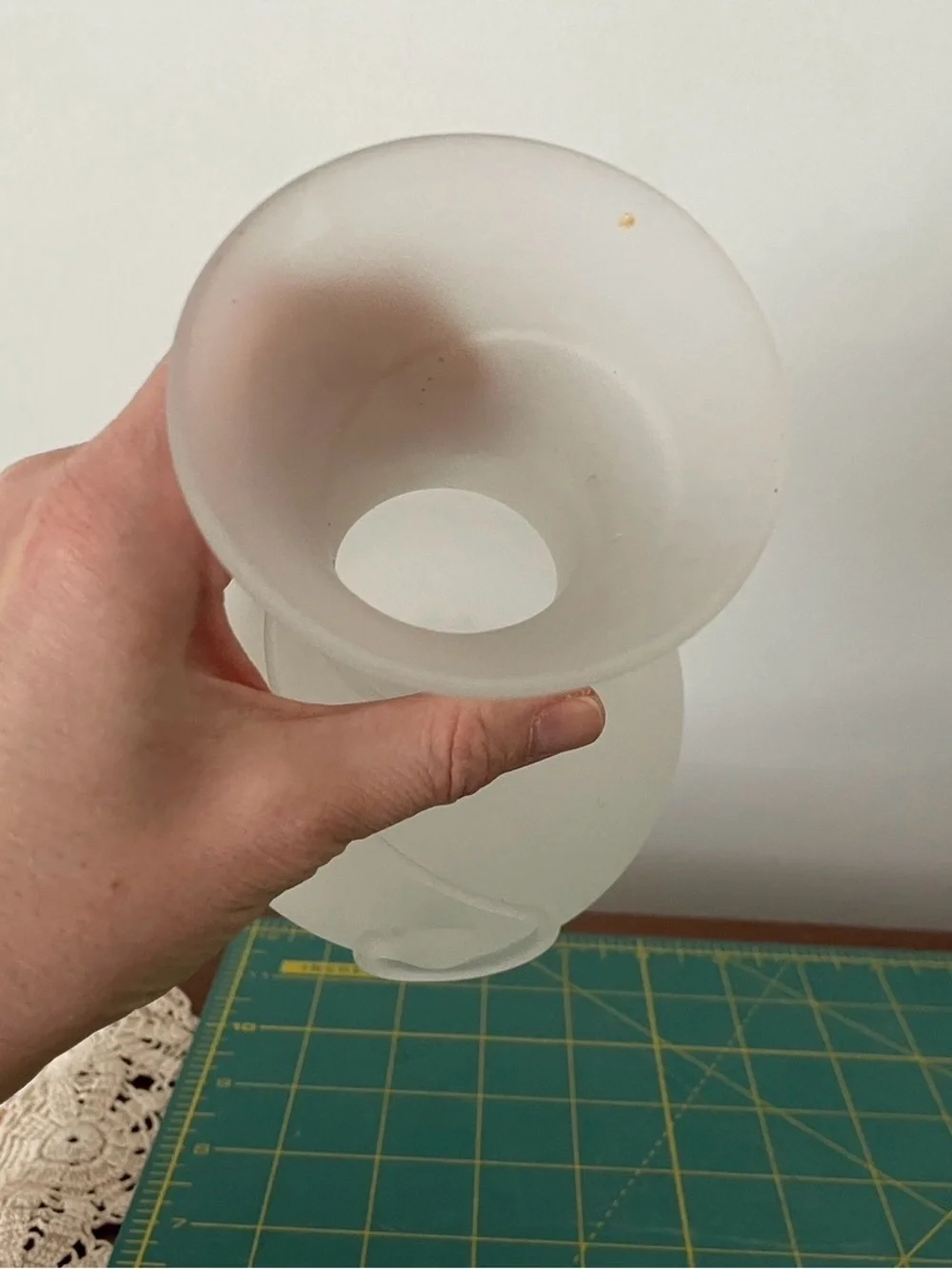 Frosted White Glass Vase with Swirl Accent